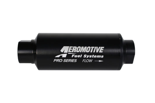 Aeromotive Filter, In-Line, 40-m Stainless Mesh Element, ORB-12 Port, Black Hardcoat Pro-Series, 2-1/2" OD