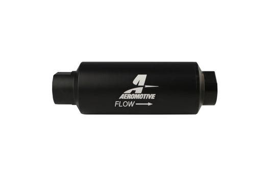 Aeromotive Filter, In-Line, 10-m Fabric Element, ORB-12 Port, Black Hard-Coat, Marine, 2-1/2" OD