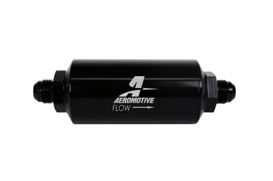 Aeromotive Filter, In-Line, 10-m Microglass Element, AN-08 Male, Bright-Dip Black, 2" OD