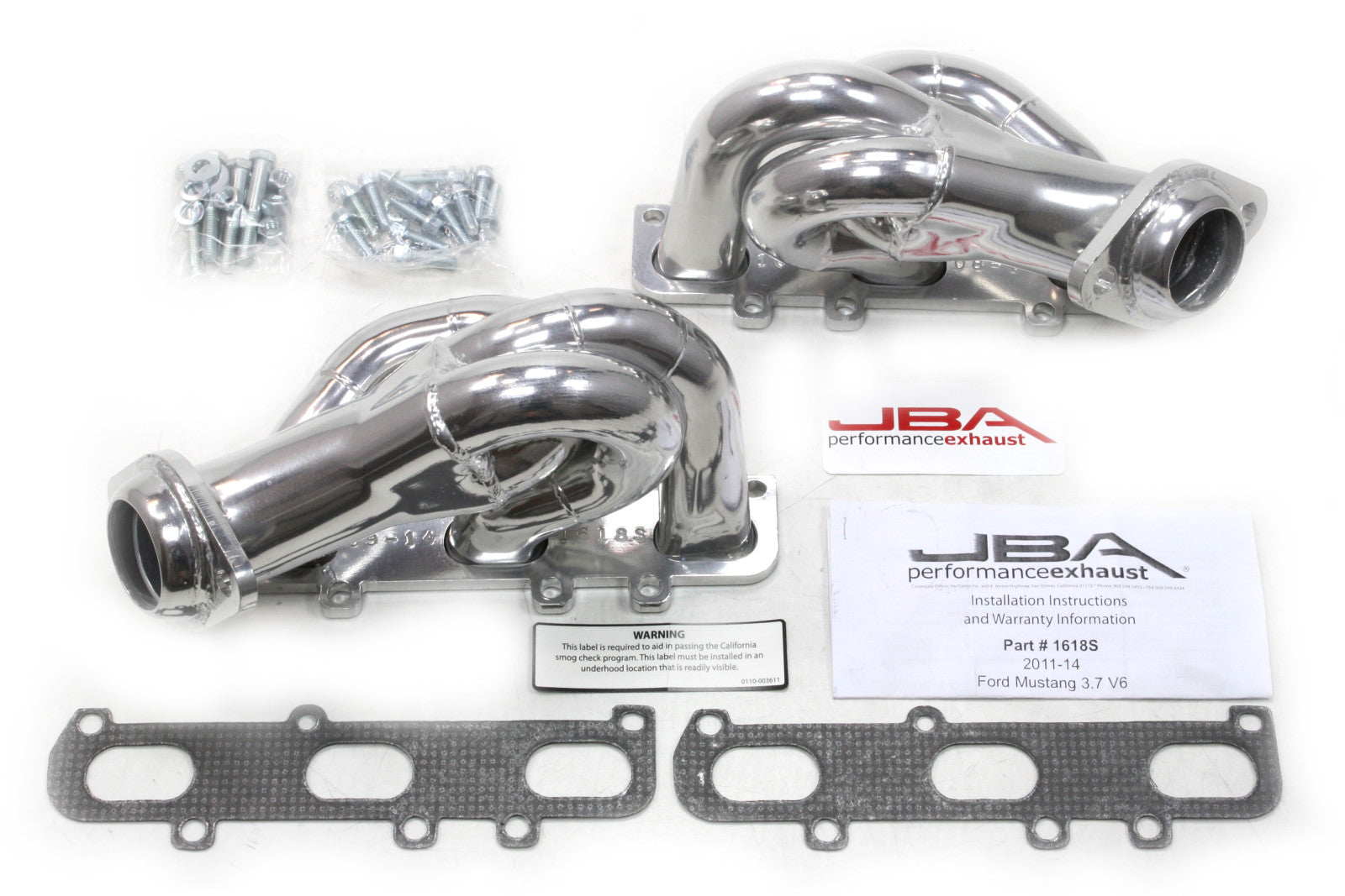 JBA Cat4Ward Headers for 11-17 Mustang 3.7L Silver Ctd. EPA & CARB legal in 50 states.