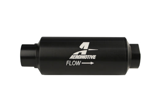 Aeromotive Filter, In-Line, 100-m Stainless Mesh Element, ORB-12 Port, Black Hard-Coat, Marine, 2-1/2" OD