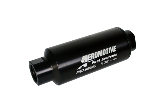 Aeromotive Filter, In-Line, 100-m Stainless Mesh Element, ORB-12 Port, Black Hardcoat Pro-Series, 2-1/2" OD, 